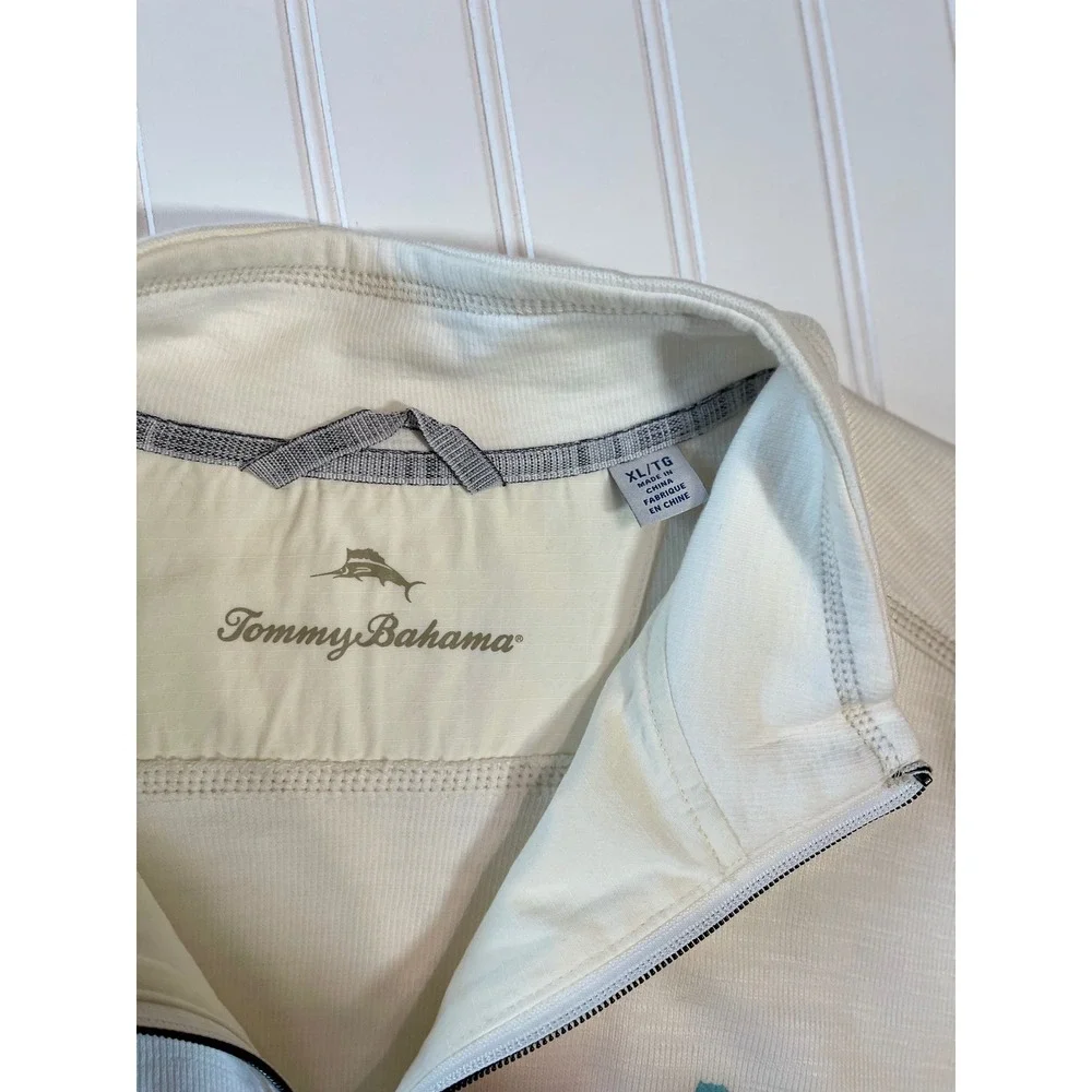 Tommy Bahama Tobago Bay Half Zip Pullover Mens XL Coconut Off White Sweatshirt